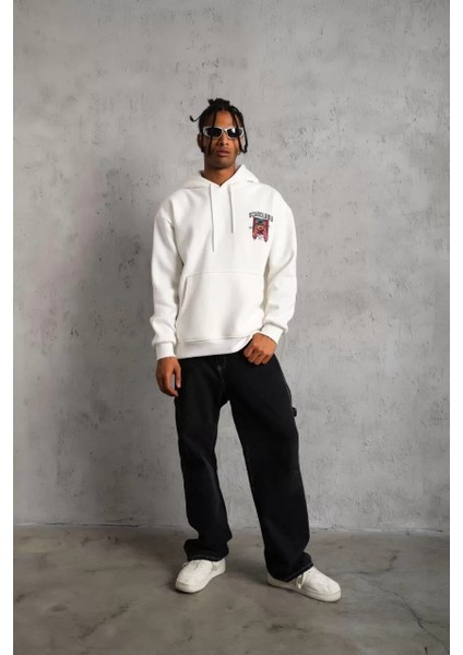Erkek School Boy Baskılı Kapüşonlu Sweat - Beyaz fırsatları