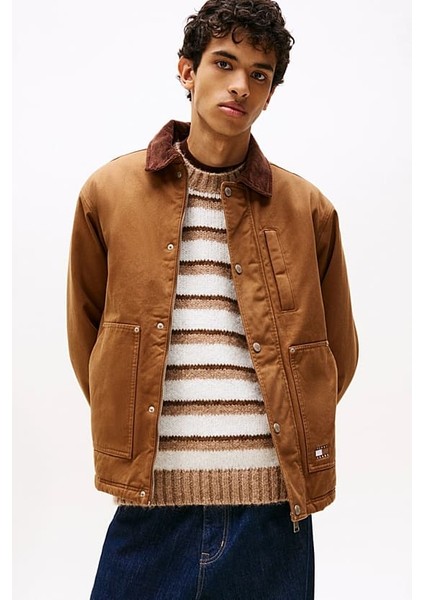 Erkek Kadife Yakalı Gabardin Iş Ceketi - Kahverengi