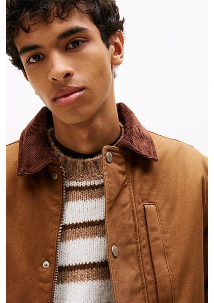 Erkek Kadife Yakalı Gabardin Iş Ceketi - Kahverengi indirimleri