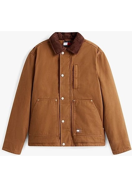 Erkek Kadife Yakalı Gabardin Iş Ceketi - Kahverengi