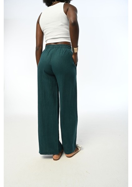 Kadın Rahat Kesim Diz Altı Taşlı Petrol Renk Pantolon fiyatları