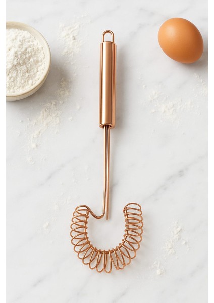 Yaylı Yumurta Çırpıcı Metal Yeni Model Mikser Krem Sos Karıştırıcı Saplı Rose Gold Çırpma Teli