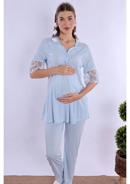 Mavi Hamile Lohusa Pijama Takımı
