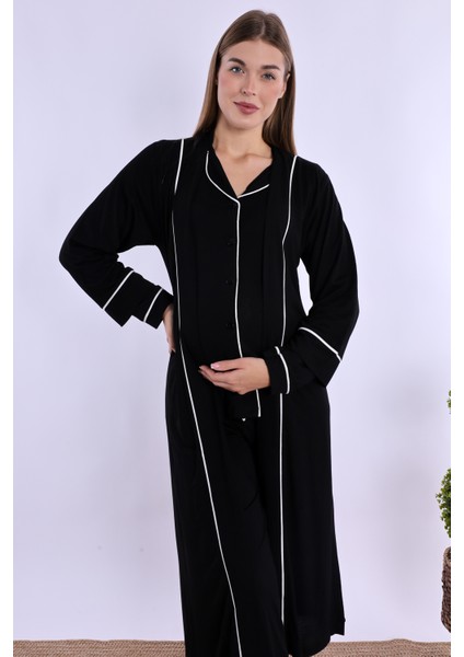 Siyah Sabahlıklı Hamile Lohusa Pijama Takımı fiyatları