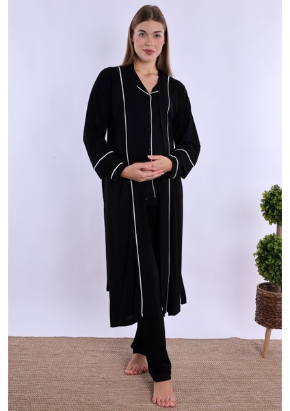 Siyah Sabahlıklı Hamile Lohusa Pijama Takımı