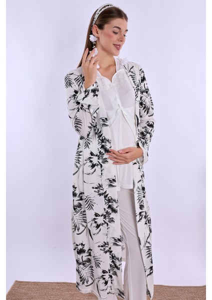 Ekru Sabahlıklı Hamile Lohusa Pijama Takımı fırsatları