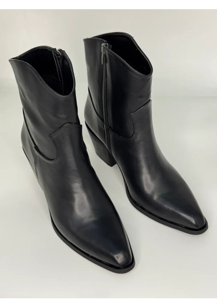 Luxe Kovboy Kadın Bot Siyah ve Kahverengi Büyük Numara Suni Deri Western Tarz