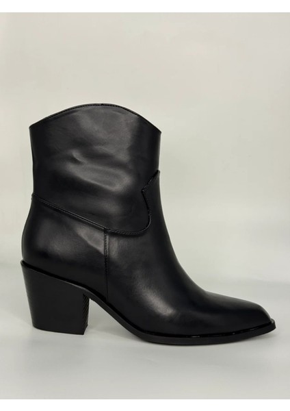 Luxe Kovboy Kadın Bot Siyah ve Kahverengi Büyük Numara Suni Deri Western Tarz