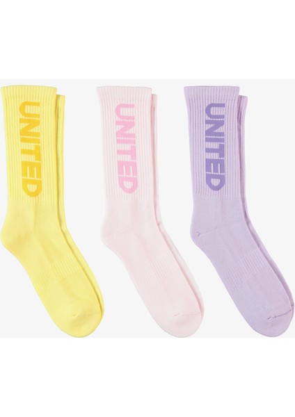 Unıted4 Kadın Mor/sarı/pembe 3'lü Çorap