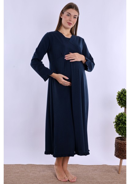 Lacivert Sabahlıklı Hamile Lohusa Gecelik Takım indirimleri