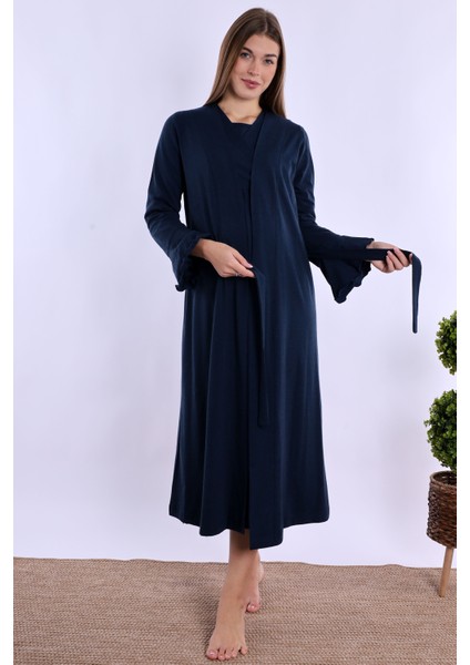 Lacivert Sabahlıklı Hamile Lohusa Gecelik Takım