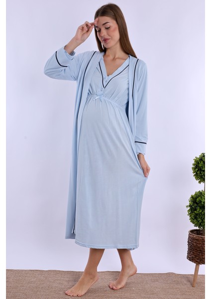 Mavi Sabahlıklı Hamile Lohusa Gecelik Takım fiyatları