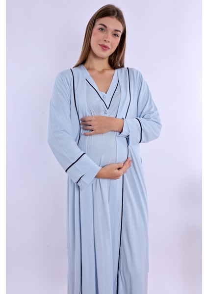 Mavi Sabahlıklı Hamile Lohusa Gecelik Takım fırsatları