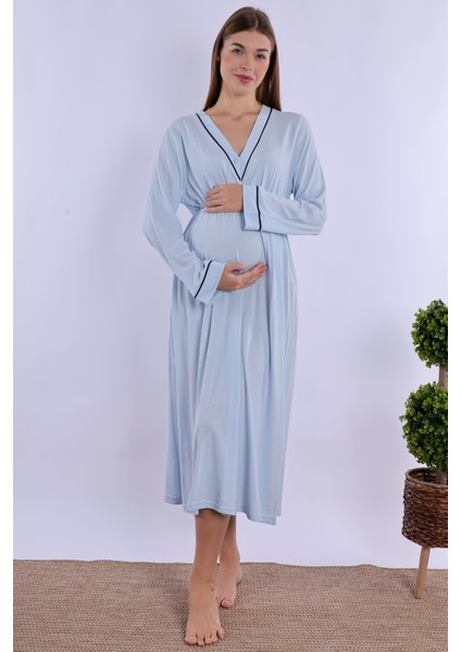 Mavi Sabahlıklı Hamile Lohusa Gecelik Takım indirimleri