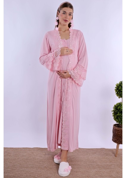 Pembe Sabahlıklı Hamile Lohusa Gecelik Takım