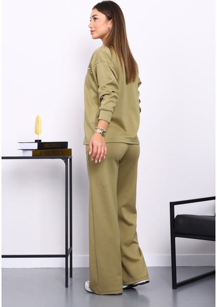 Yağ Yeşili Biye Detaylı Sweat Pantolonlu Takım fırsatları