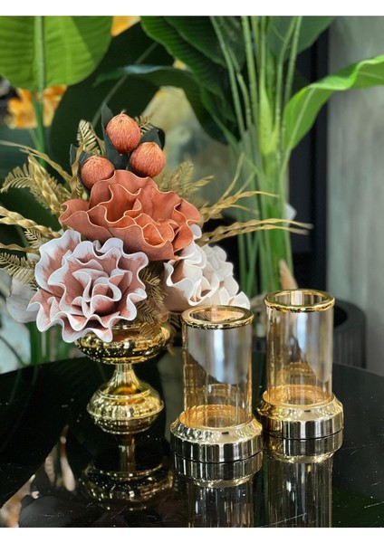 Yapay Çiçekli 3 Parça Set Gold No:9