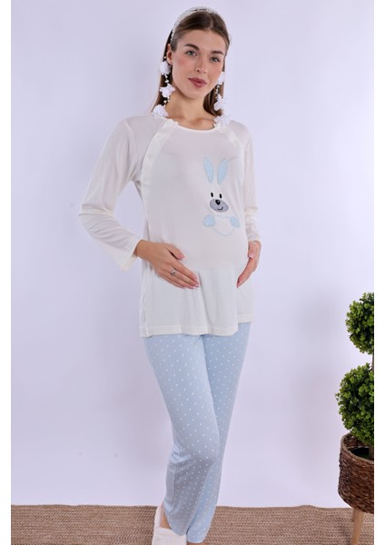 Mavi Hamile Lohusa Pijama Takımı