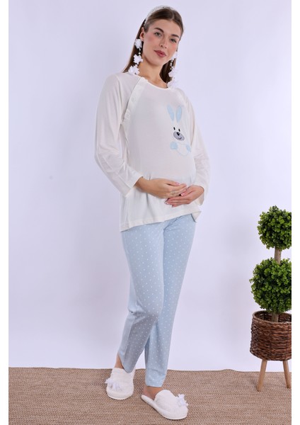 Mavi Hamile Lohusa Pijama Takımı