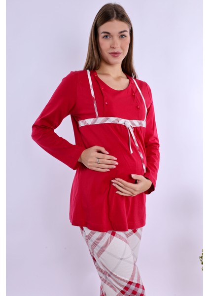 Vişne %100 Pamuk Hamile Lohusa Pijama Takımı