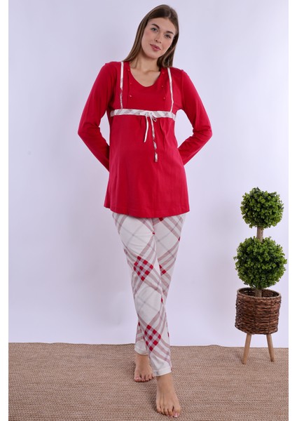 Vişne %100 Pamuk Hamile Lohusa Pijama Takımı fırsatları