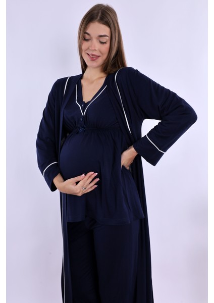 Lacivert Sabahlıklı Hamile Lohusa Pijama Takımı fiyatları