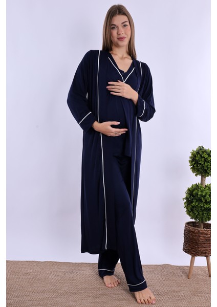 Lacivert Sabahlıklı Hamile Lohusa Pijama Takımı indirimleri