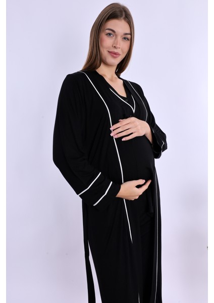 Siyah Sabahlıklı Hamile Lohusa Pijama Takımı fiyatları