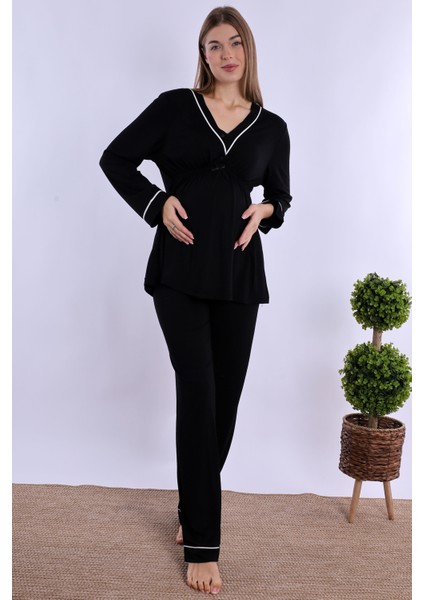 Siyah Sabahlıklı Hamile Lohusa Pijama Takımı fırsatları