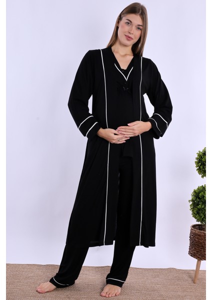 Siyah Sabahlıklı Hamile Lohusa Pijama Takımı indirimleri