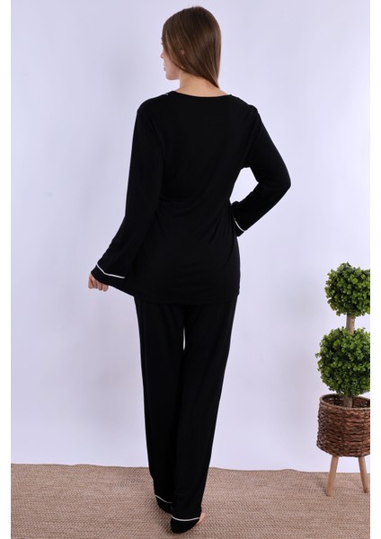 Siyah Sabahlıklı Hamile Lohusa Pijama Takımı