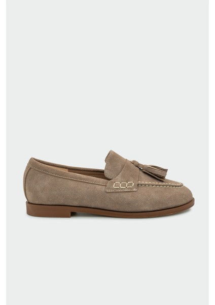 Leather Vizon Süet Püskül Detaylı Düz Taban Ayakkabı