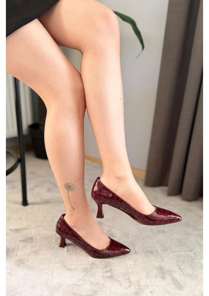 Kadın Sity Bordo Kroko Rugan 6 cm Ince Topuklu Stiletto modelleri