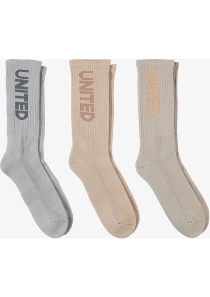 Unıted4 Unisex Gri/krem 3'lü Çorap