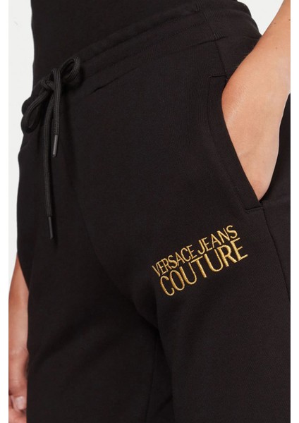 Kadın Regular Fit Nakışlı Yazı Logolu Paçası Lastikli Eşofman Altı - Siyah/altın Sarısı indirimleri