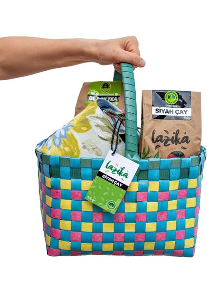 Sülale Boyu Çay Seti-Desenli Bez Siyah ÇAY(400G),SIYAH ÇAY(400G),BERGAMOT Siyah ÇAY(350G),ELMA Çayı