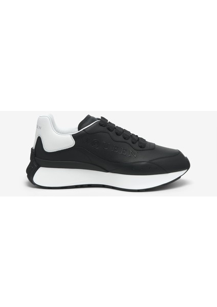 Erkek Kabartmalı Logolu Deri Sneakers - Siyah/beyaz fiyatları