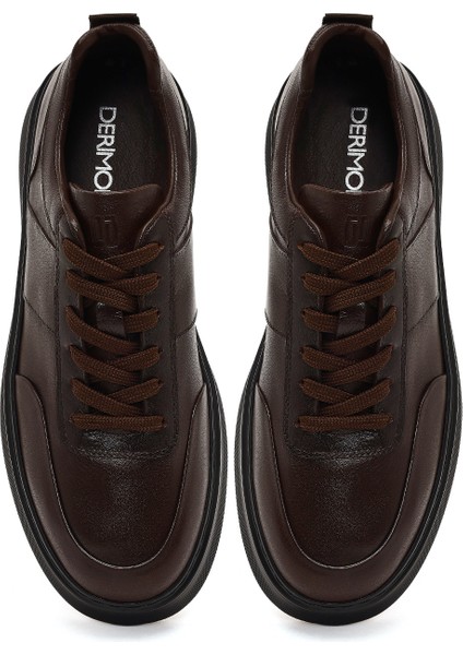 Erkek Kahverengi Bağcıklı Kalın Tabanlı Deri Sneaker 25WFD641918