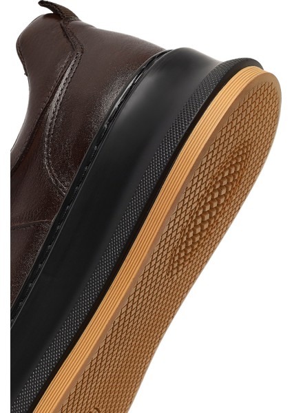 Erkek Kahverengi Bağcıklı Kalın Tabanlı Deri Sneaker 25WFD641918