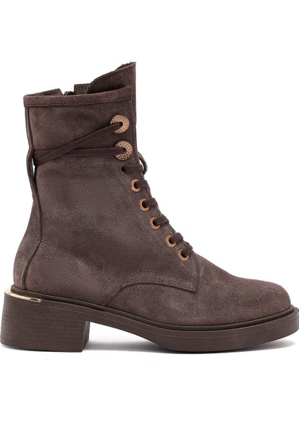 Kadın Vizon Fermuarlı Bağcıklı Süet Deri Postal Bot 25WFD202710