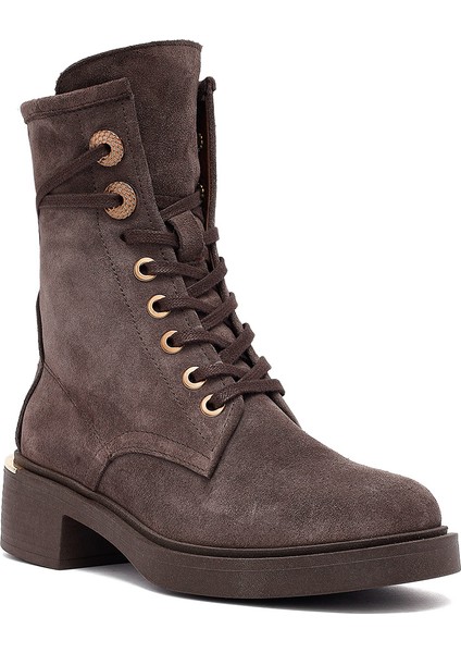 Kadın Vizon Fermuarlı Bağcıklı Süet Deri Postal Bot 25WFD202710