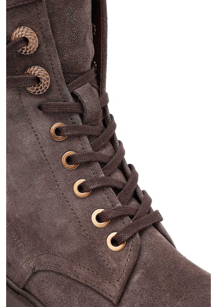 Kadın Vizon Fermuarlı Bağcıklı Süet Deri Postal Bot 25WFD202710