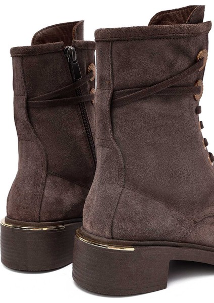 Kadın Vizon Fermuarlı Bağcıklı Süet Deri Postal Bot 25WFD202710