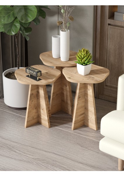 Zigon Sehpa Dekoratif 3’lü Çok Amaçlı Yan Sehpa Çiçek Formlu Atlantik Çam fiyatları