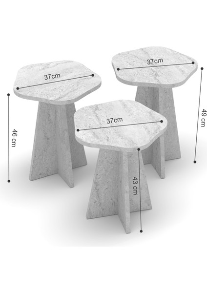 Zigon Sehpa Dekoratif 3’lü Çok Amaçlı Yan Sehpa Çiçek Formlu Atlantik Çam fırsatları