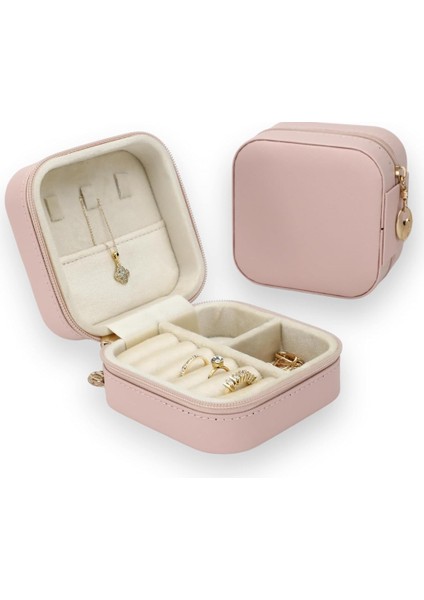 Deri Kapaklı Takı Kutusu Pembe
