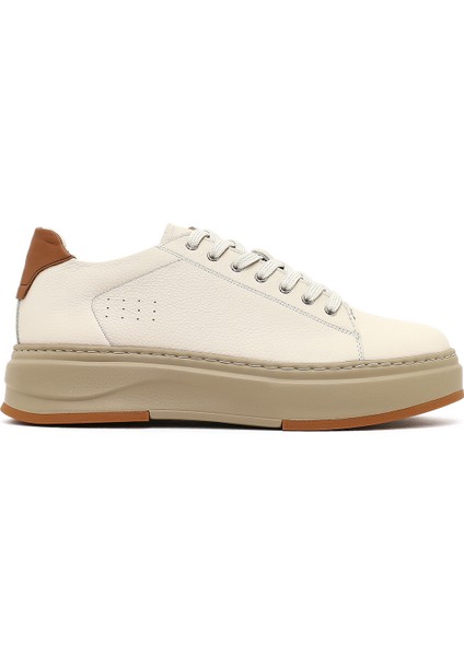 Erkek Beyaz Bağcıklı Kalın Tabanlı Deri Sneaker 25WFD6124FT