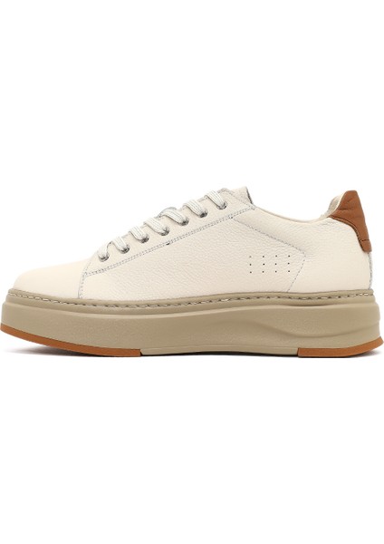 Erkek Beyaz Bağcıklı Kalın Tabanlı Deri Sneaker 25WFD6124FT fiyatları
