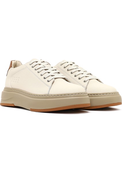 Erkek Beyaz Bağcıklı Kalın Tabanlı Deri Sneaker 25WFD6124FT modelleri