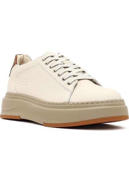 Erkek Beyaz Bağcıklı Kalın Tabanlı Deri Sneaker 25WFD6124FT